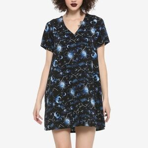 Hot Topic celestial button front dress moon stars black women's size small EUC
